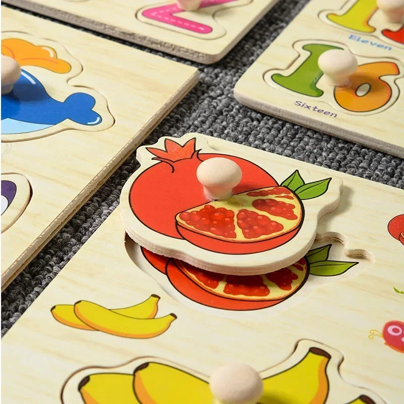 Baby Educational Toys Children's Montessori Early Childhood Education Wooden Toy Alphanumeric Fruit Shape Cognitive Puzzle Games